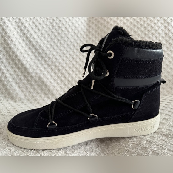 Tecnica Moon Boots Mercury High Paris Boot Black Suede Leather Faux Fur Size 10 - Picture 8 of 15